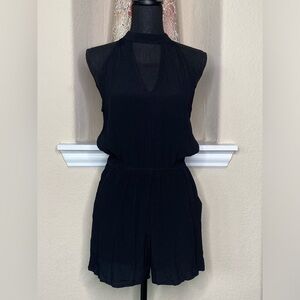 Aqua Black Romper/Jumpsuit Front & Back V Cutout Size S